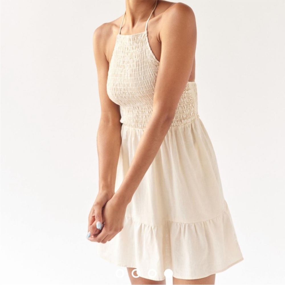 NWT Urban Outfitters Smocked Halter Skater Dress in Cream